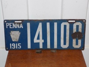 Vintage 1915 Pennsylvania Porcelain License Plate