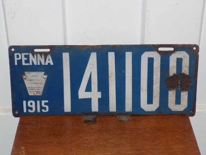 Vintage 1915 Pennsylvania Porcelain License Plate