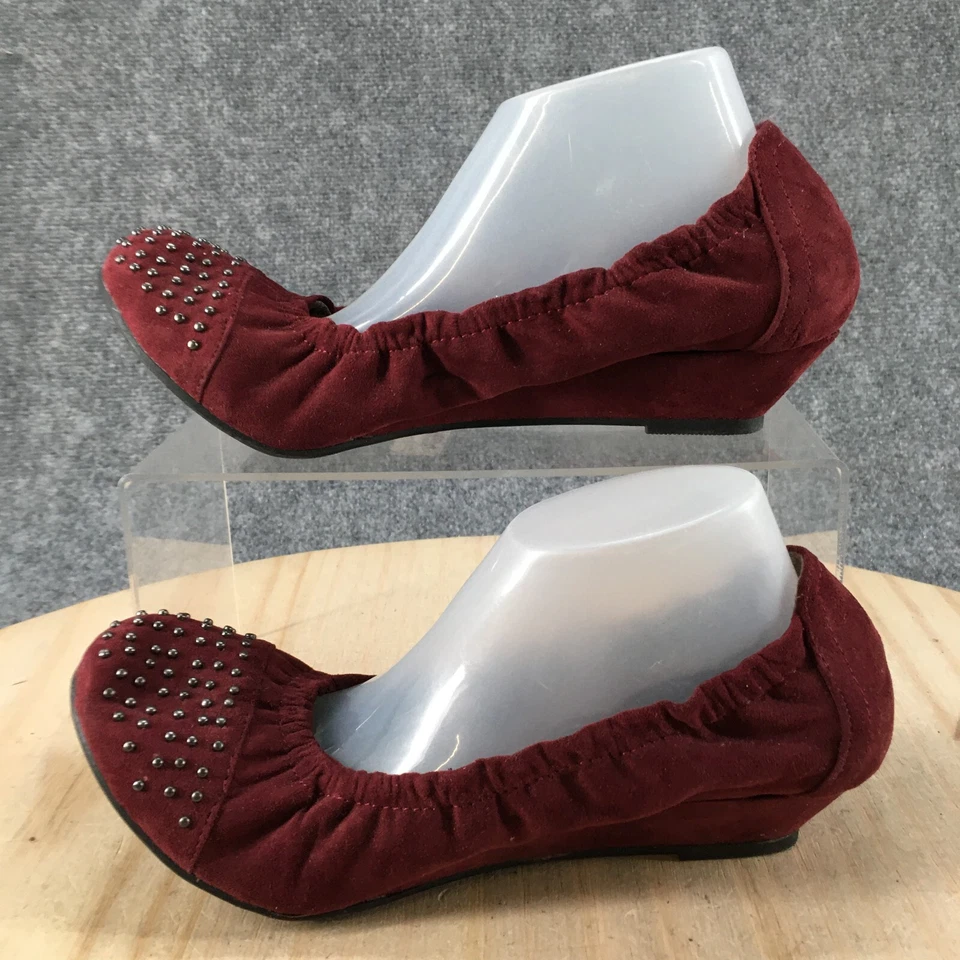 Sapatos Rampage Feminino 7,5M Studded Ballet Flats Slip On Tecido Vermelho Conforto Casual - Imagem 2 de 4