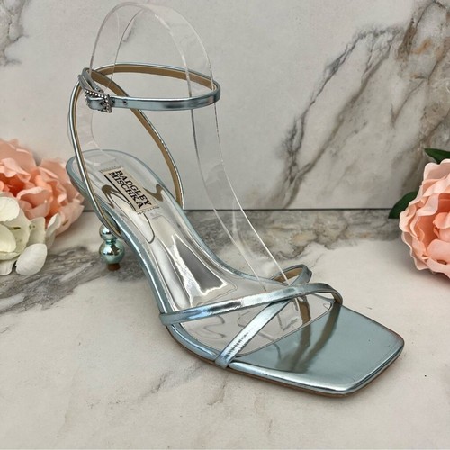 BADGLEY MISCHKA Callie Leather Crisscross Ankle-Strap Sandals in Mint Size 8.5 - Picture 2 of 14