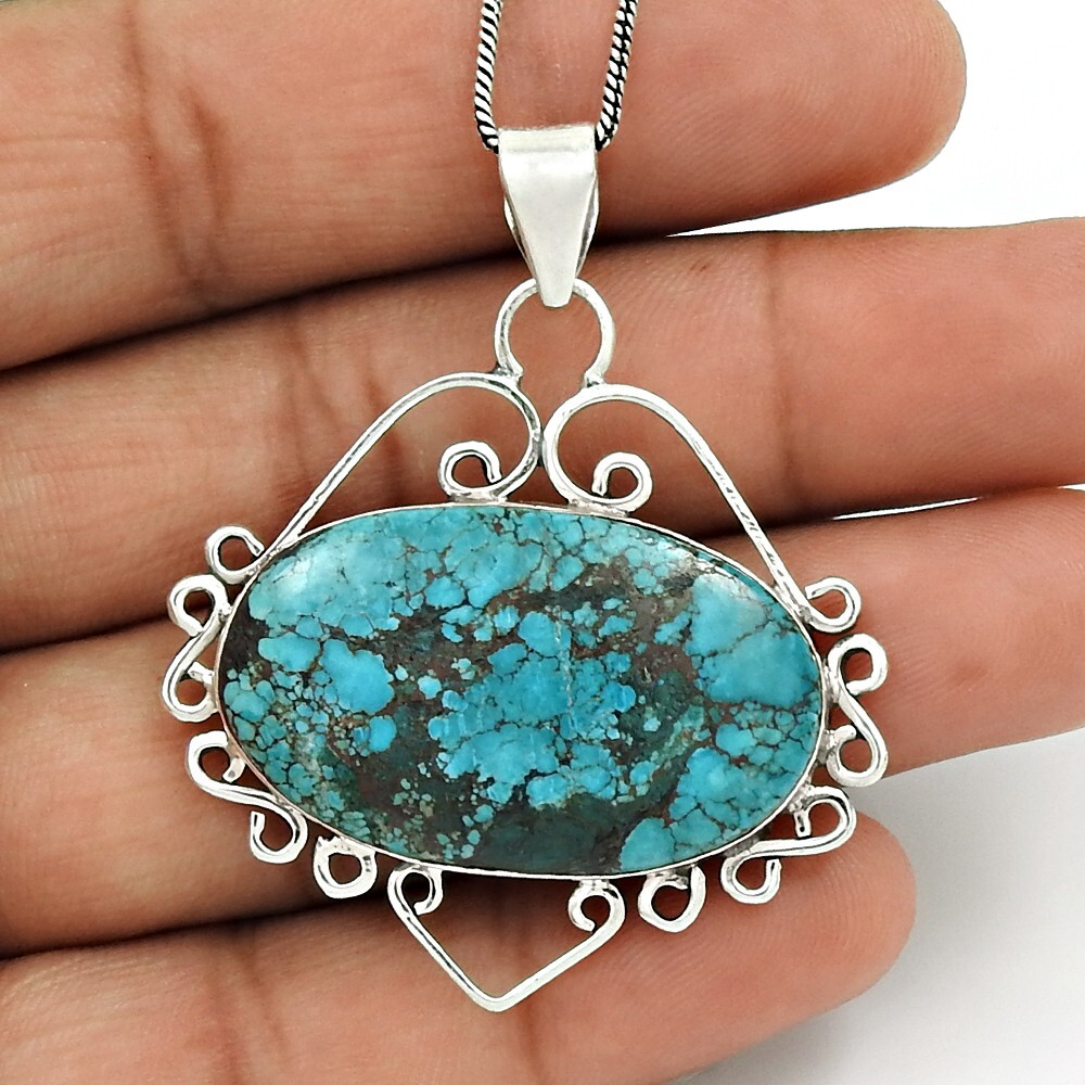 Valentine Gift Natural Turquoise Gemstone Pendant 925 Sterling