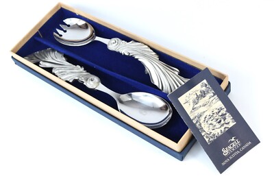 VTG Seagull Pewter Sheffield Canada Salad Servers Spoon Fork Iris Design 1994