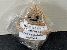 Inspirational Potato - Knit Doll Potato - Approx 3" Holding A Card