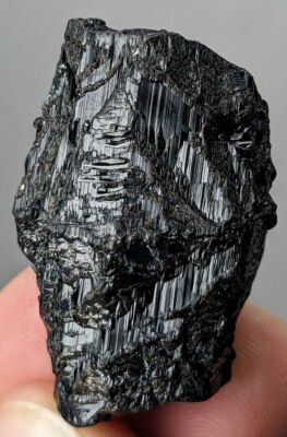 Natural rare unusually etched Black Tourmaline crystal with bizarre structure 