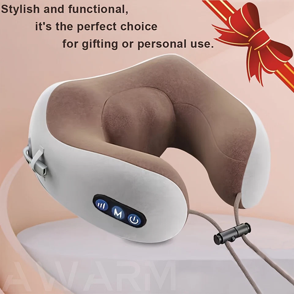 Portable Electric Neck Massage Pillow U Shape Heat Vibration for Travel Office - Image 4 of 4