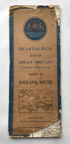 England Dorset Somerset Wiltshire Berks Hants Quarter Inch OS Map Sheet 11, 1945