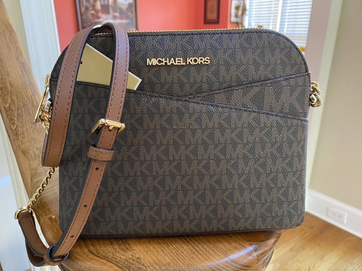 MICHAEL KORS Mercer Large Pebbled Leather Crossbody Tote Handbag Gray/White  | eBay