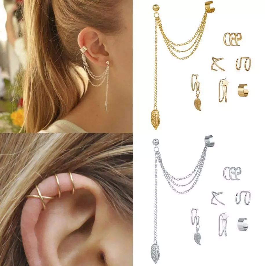 Fake cuff earrings with chain deals