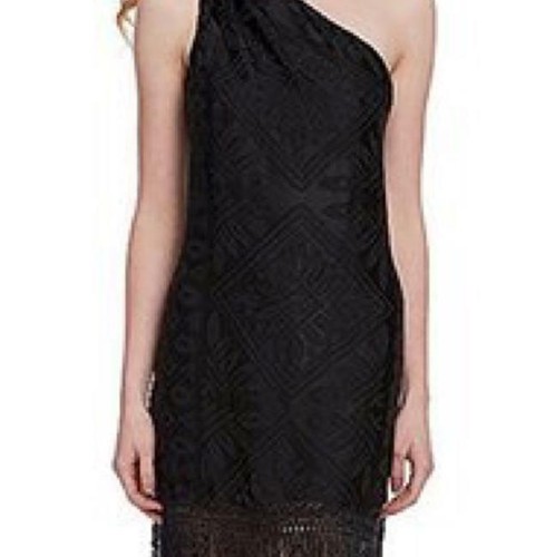 Women's Chelsea & Violet Black Lbd Geometric Fringe Cocktail Dress, M - Picture 2 of 4