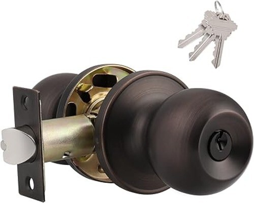 Probrico Türknauf aus Bronze mit Schloss und Schlüssel, Außentürschloss-Set, - Bild 2 von 7