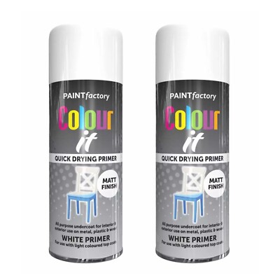 2x Colour It Weiß Grundierung Aerosol Sprühlack Haushalt Auto Kunststoff 400ml