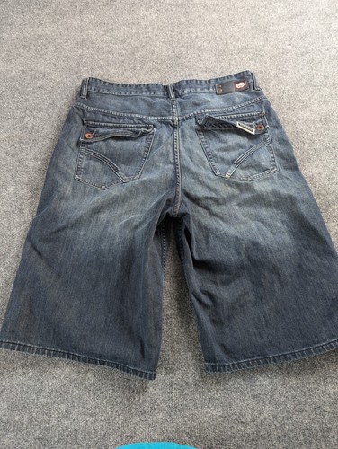 Ecko Unltd jean Shorts Mens 38 Blue Denim Baggy Fit Grunge Hip Hop Embroidered - Picture 7 of 11