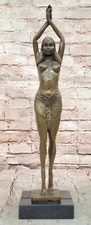 Art Deco Signed Chiparus Dancer Bronze Sculpture Nude Statue Figurine Figure Art