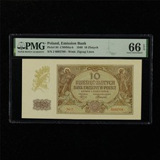 1940 Poland Emission Bank 10 Zlotych Pick#94 PMG 66 EPQ Gem UNC