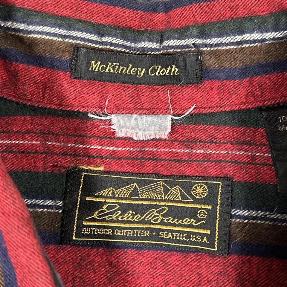 VINTAGE Eddie Bauer Shirt Mens Large Red Striped McKinley Flannel Made USA 90s - Image 4 of 4