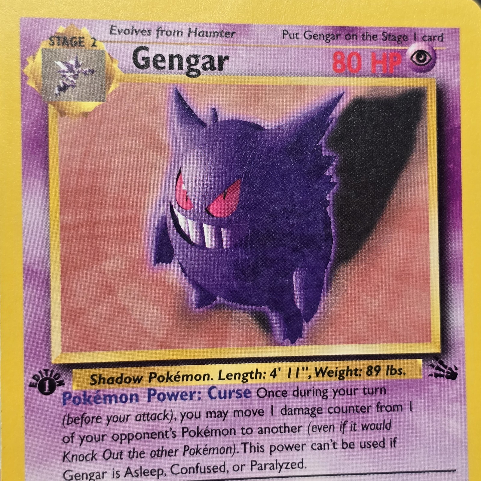 1st Edition Fossil Gengar 20/62 Pokemon Card - Perfect Centering WOTC