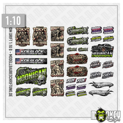 34tlg JDM Drift Sticker Set B 1:10 RC Tuning Aufkleber für Sakura Yokomo MST