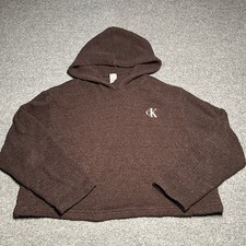 Calvin Klein Sleepwear Hoodie Womens Large Brown Terry Cropped Plush cK Logo