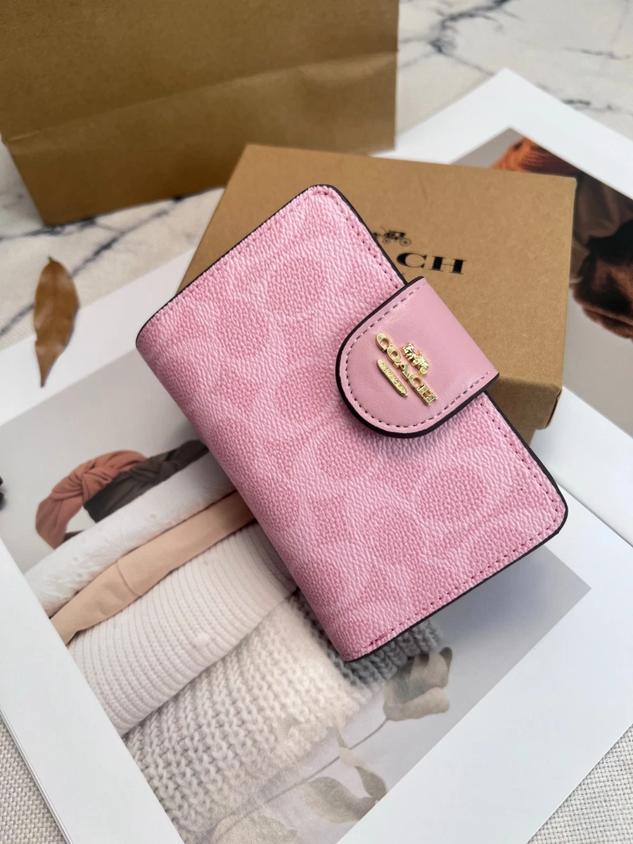 New Coach Medium Corner Zip Wallet In Signature Canvas Pink CW786