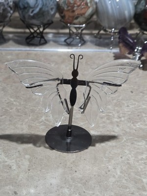 Crystal Clear Quartz Butterfly Wings Carving On Stand