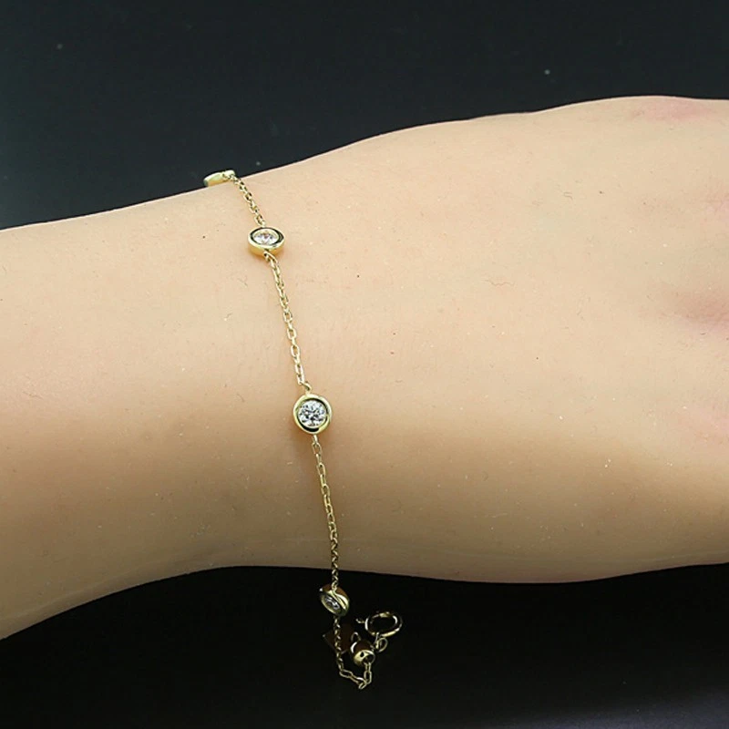 Brillant-Armband 5 Diamanten 0,51 carat 750er Gelbgold Stations-Armkette Neu