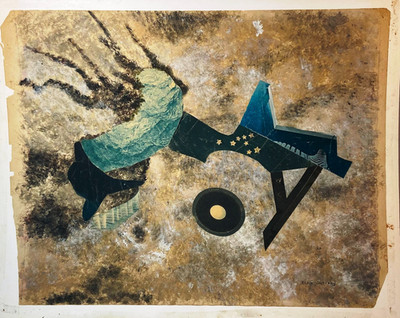VINTAGE #3 SURREAL ABSTRACT by ELSIE JECT-KEY titled ''BEGINING'' 1950-60