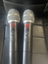 Rockville Wireless Karaoke Microphones Pair Black/Silver Blue Orange End Caps