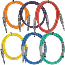 Speakers Guitar Cables, TS ¼” Guitar Cables, 3 Feet, Multicolor, Pack of 6