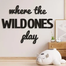 Beeveer "Where Wild Ones Play" Wooden Nursery Playroom Wall Decor Sign 23"