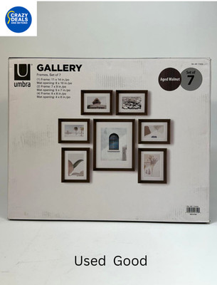 Umbra Gallery Frame Set of 7 Aged Walnut Fits 8x10, 5x7, 4x6 Photos
