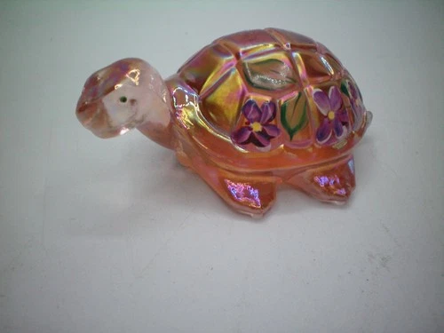 Lenox & Fenton Iridescent Hand Painted Glass Turtle Figurine Signed & Sticker