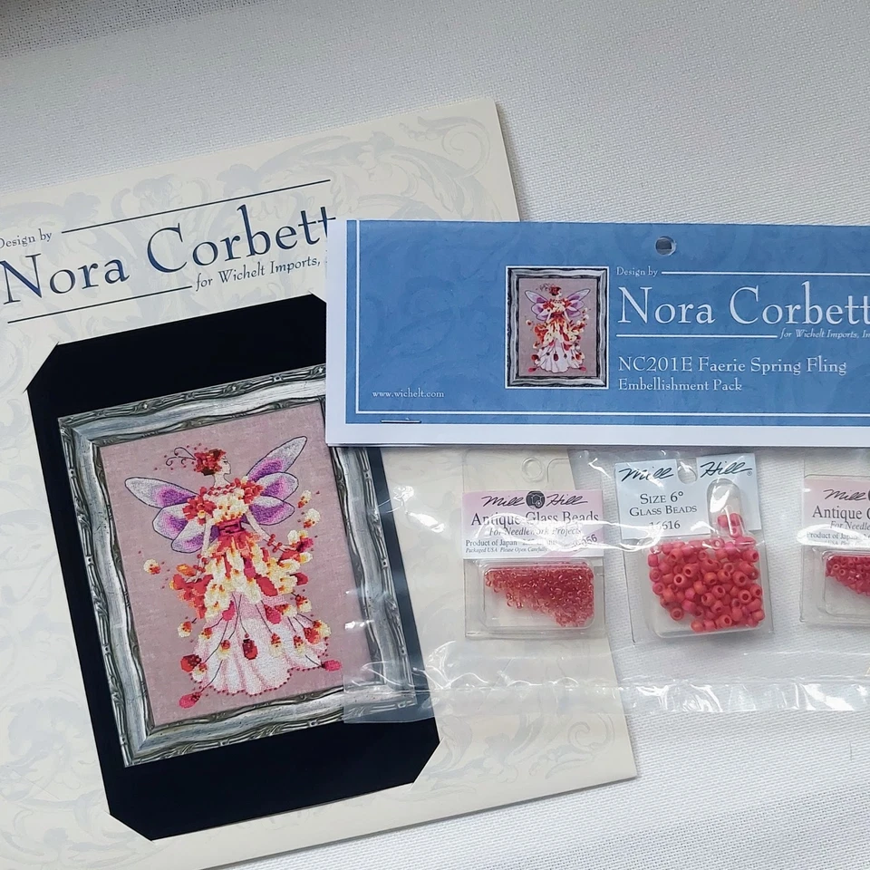 Paquete de cuentas Nora Corbett Fairie Spring Fling punto de cruz patrón y Mill Hill Foto 2 de 4