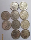 1950 to 1953 P, D & S Silver Roosevelt Dime set, 10 Different Circulated Dimes