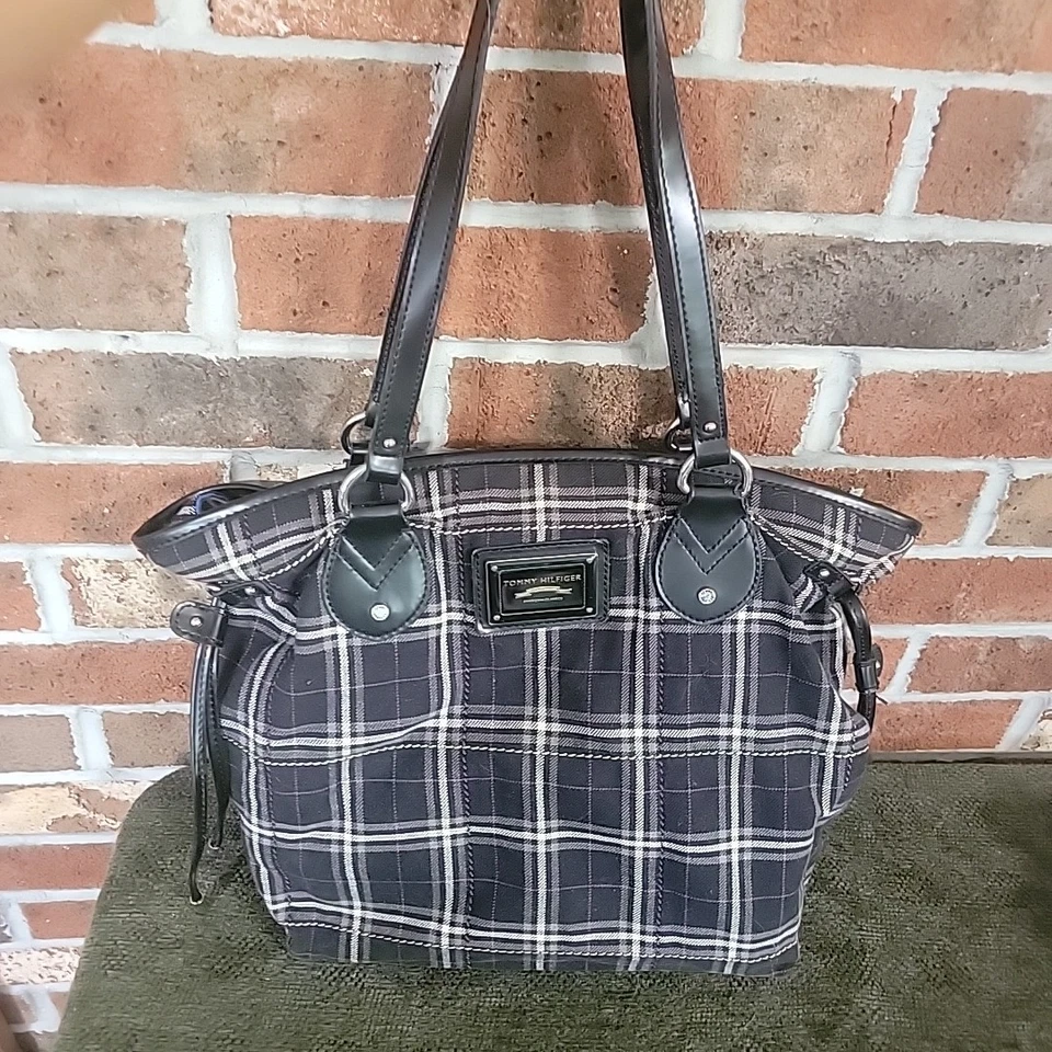 Tommy Hilfiger клетку наплечная сумка красный логотип Y2K сумка с короткими ручками - Изображение 2 из 4