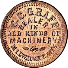 Milwaukee Wisconsin Civil War Token Graff R8 COPPER NICKEL NGC MS65 Ex Hetrich