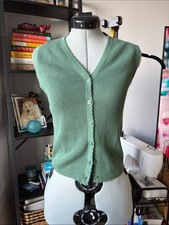 Ribbed V-Neck Button-Front Sweater Vest in Sage Green