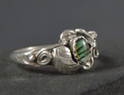 Vintage Native American ring, applied feather/scrolls, yellow green striped Opal — photo 2