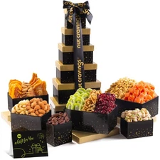 NUT CRAVINGS - Holiday Christmas Dried Fruit & Mixed Nuts Gift Basket in Black