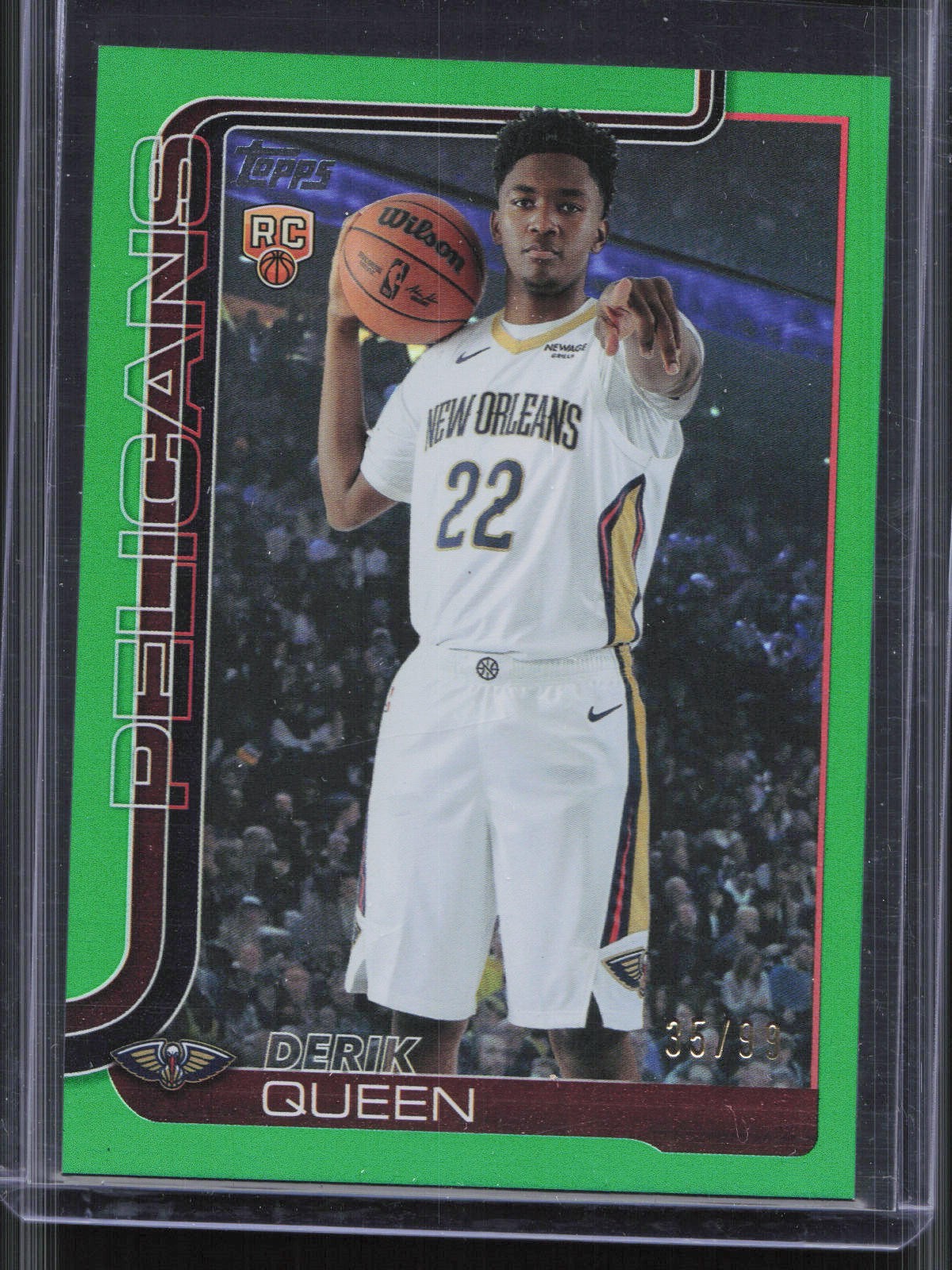 2025-26 Topps Basketball Derik Queen #213 Rookie Green Rainbow Foil /99 Pelicans