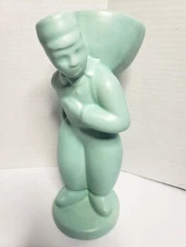 Vintage Royal Haeger Dutch Male w/Basket Vase Matte Blue 9"