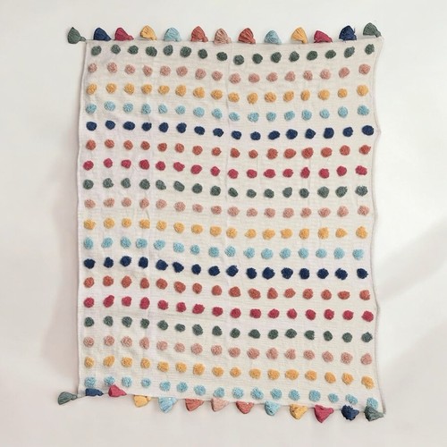 NEW Anthropologie Boho Tassel Pom Pom Colorful Throw Blanket Bedding - 50" x 60" - Picture 2 of 11