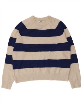 Marks & Spencer Damen Pullover Pulli Rundhals UK 14 Medium Beige Gestreift BY05
