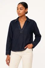 Future Collective dark Wash Denim Long Sleeve V-Neck Shirt Size Large