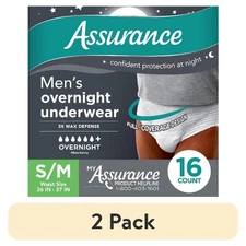 (2 pack) Assurance Men's Overnight Incontinence Underwear, S/M ,  (16 Count)