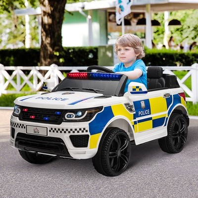 12V Elektroauto für Kinder, Ride on Polizeiauto mit 2 Motoren, Fernbedienung, Sir