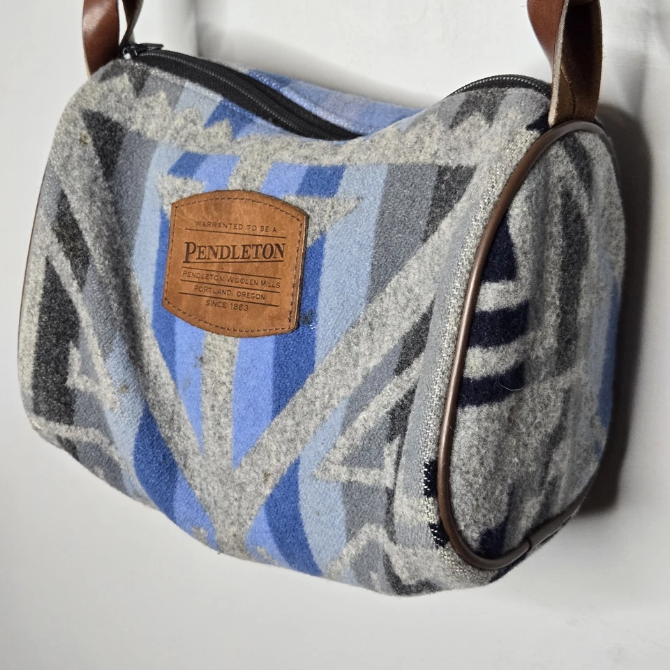 Bolso Bandolera Pendleton Vintage Lana Algodón Correa Cuero Suroeste Azul Gris Foto 4 de 4