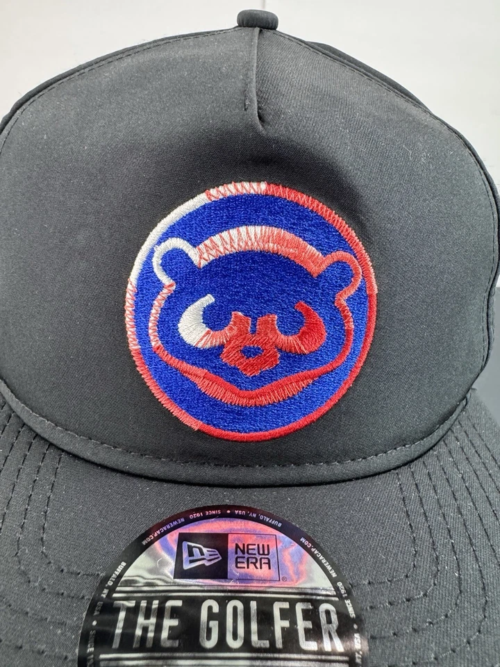 Chicago Cubs New Era The Golfer Black Pre-Curved Adjustable Snapback Hat Cap NEW - Image 2 of 4