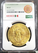 1930 MEXICO GOLD 50 PESOS G50P NGC MS 62 BEAUTIFUL COIN RARE LOW MINTAGE