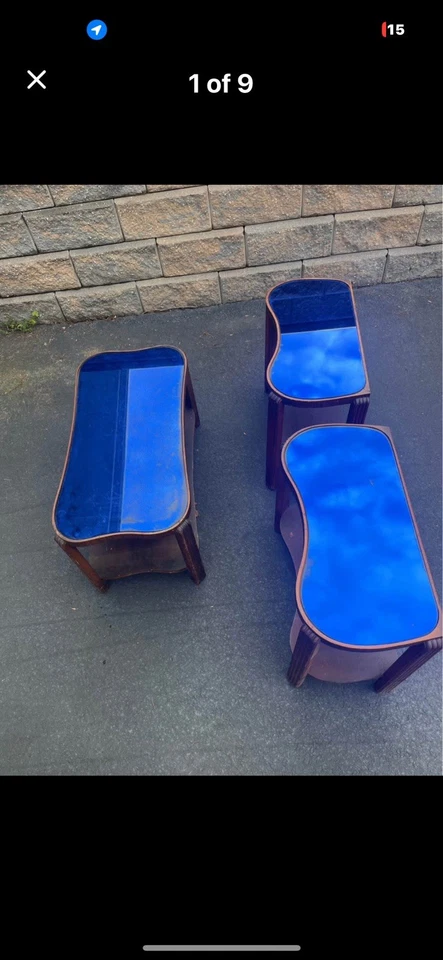 Vintage 1920s Cobalt Blue Glass Tables- Prohibition Era Art Deco Side Table - Image 2 of 4