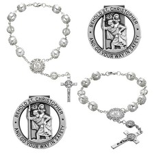 4 Pcs Saint Benedict Silver Car Rosary Rearview Mirror Auto Hanging...